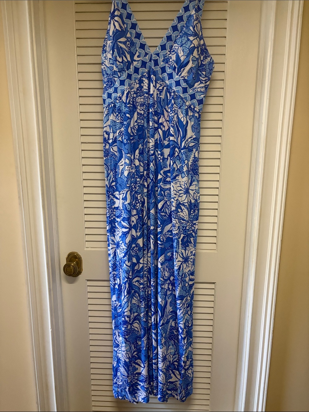 Lilly Pulitzer Blue & White Floral V-Neck Maxi